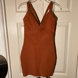 Wow Couture Fall Rust Bandage Bodycon Dress Small New